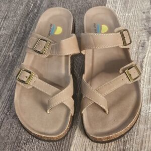 Maui Island Tan Double Strap Sandals with Buckles